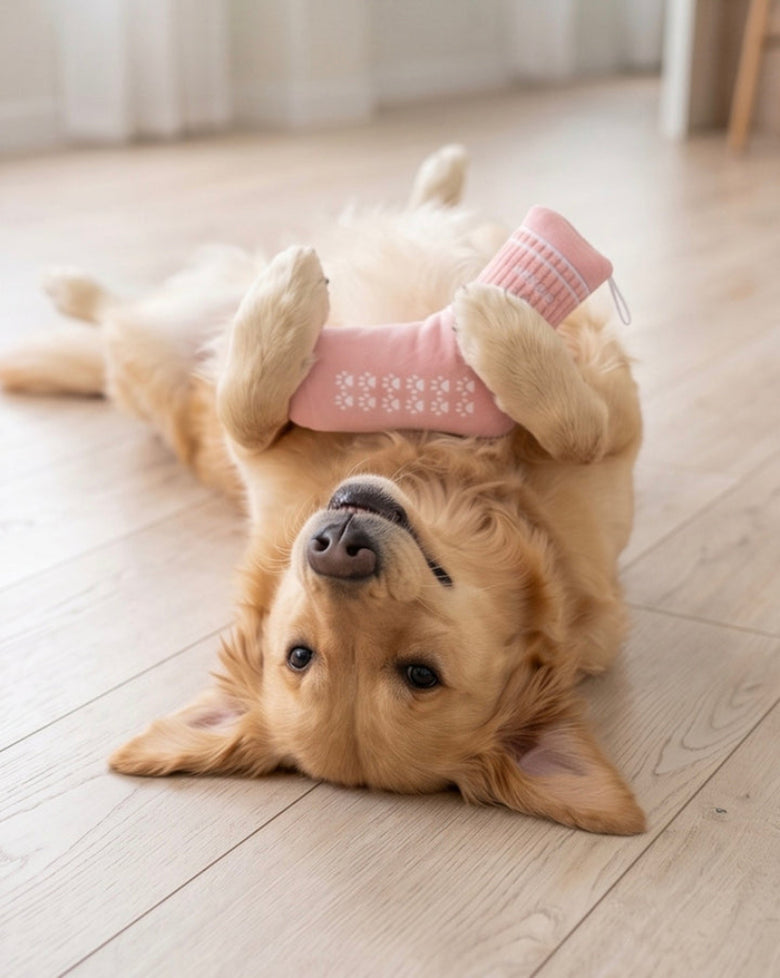 Doggo Pink Athletic Sock Plush Squeaky Dog Toy