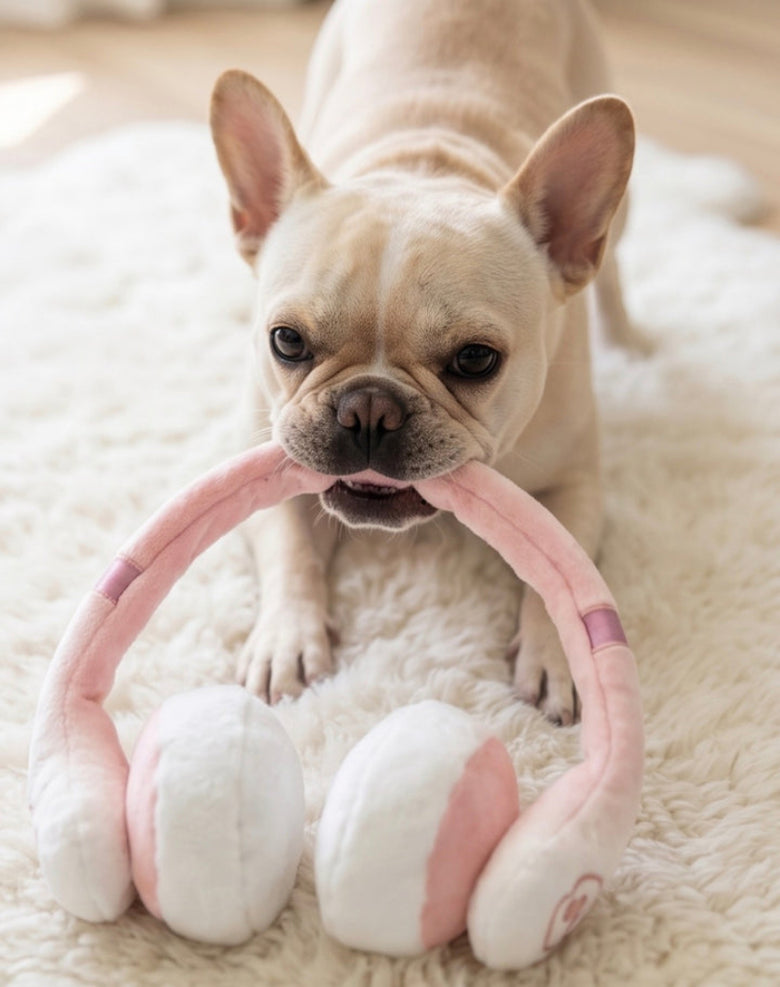 Pink Barks Headphones Plush Squeaky Dog Toy