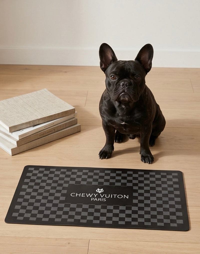 Haute Diggity Dog Bowls & Placemats Black Checker Chewy Vuiton Placemat