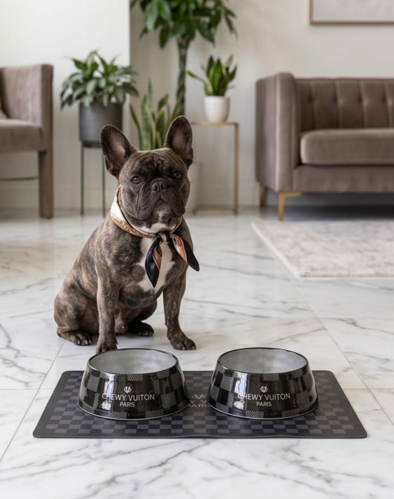 Black Checker Chewy Stylish Pet Bowl - Size Medium