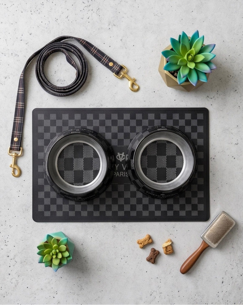Haute Diggity Dog Bowls & Placemats Black Checker Chewy Vuiton Placemat