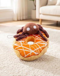Brown Spider Plush Squeaky Halloween Fall Season Donut Dog Toy