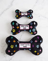 Black Monogram Chewy Bone Plush Squeaky Dog Toy - 3 Sizes