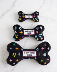 Black Monogram Chewy Bone Plush Squeaky Dog Toy - 3 Sizes