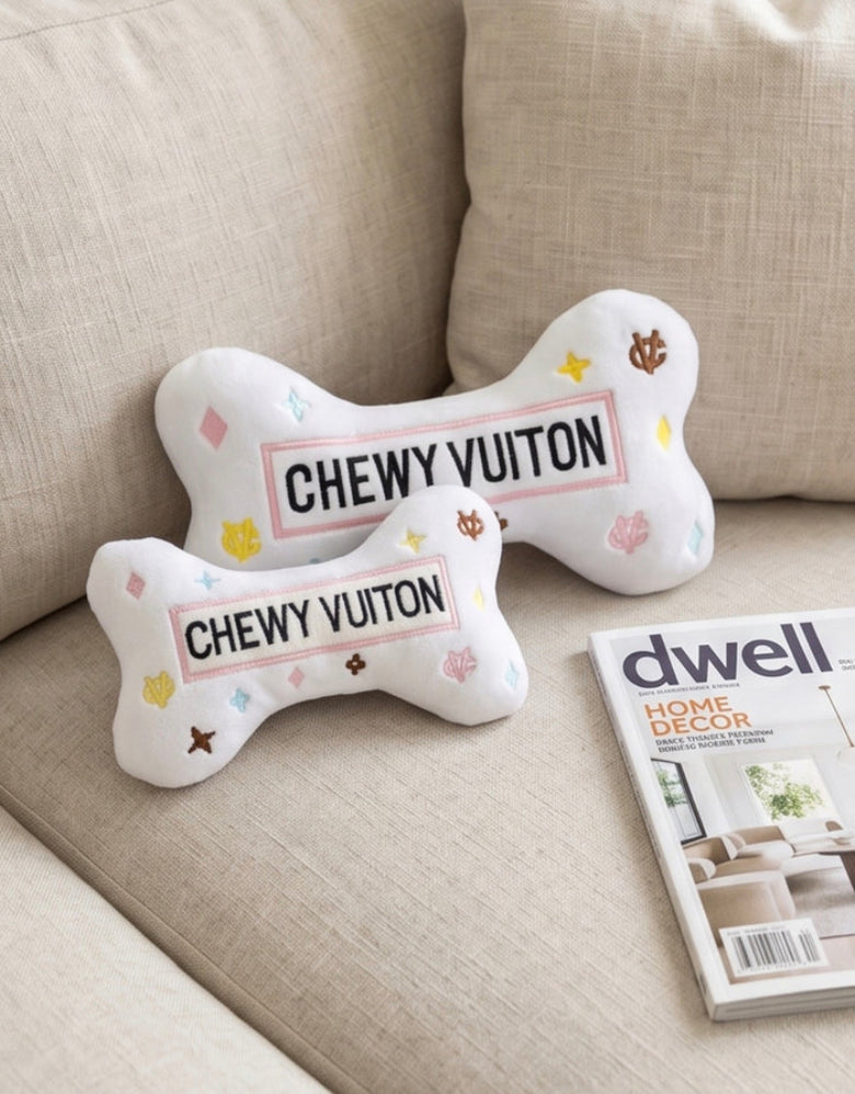 White Chewy Bone Plush Squeaky Dog Toy - 3 Sizes
