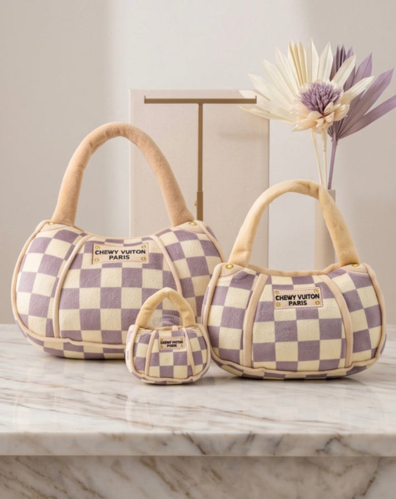 Checker Chewy Handbag Plush Squeaky Dog Toy - 3 sizes