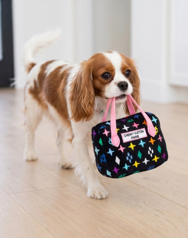 Black Monogram Chewy Handbag Parody Plush Squeaky Dog Toy - 2 Sizes