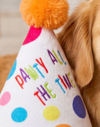 Happy Birthday Pawty Hat Colorful Dots Plush Squeaky Dog Toy