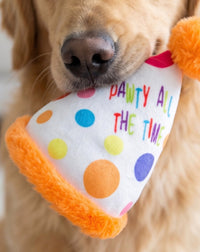 Happy Birthday Pawty Hat Colorful Dots Plush Squeaky Dog Toy