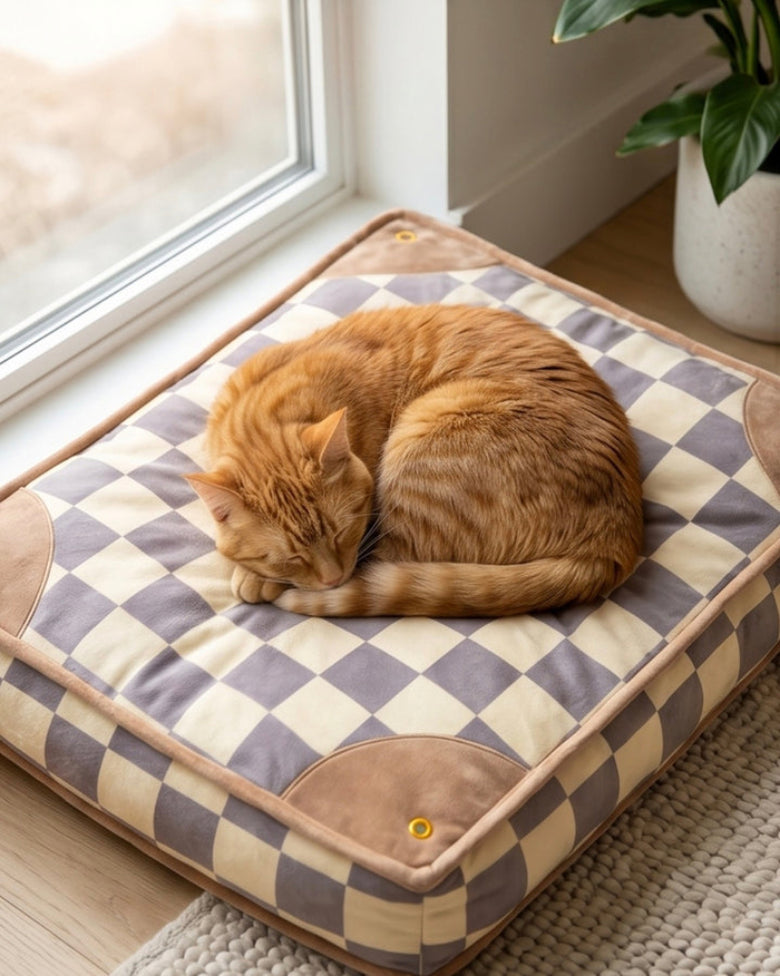 Brown Checker Chewy Posh Comfy Pet Bed