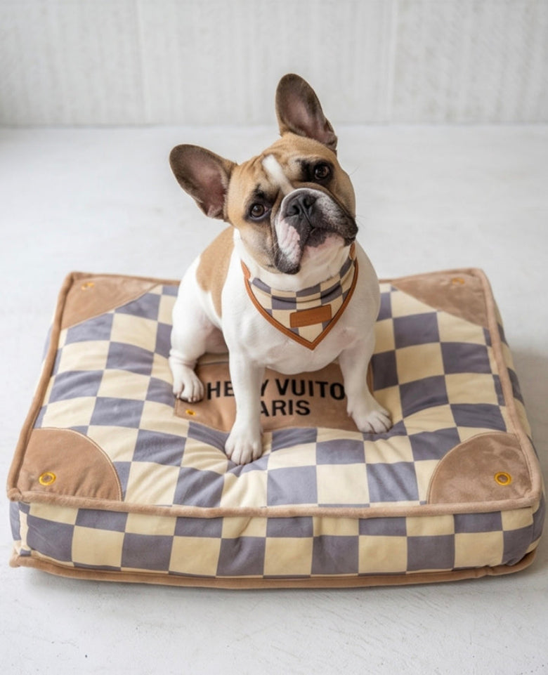 Brown Checker Chewy Posh Comfy Pet Bed