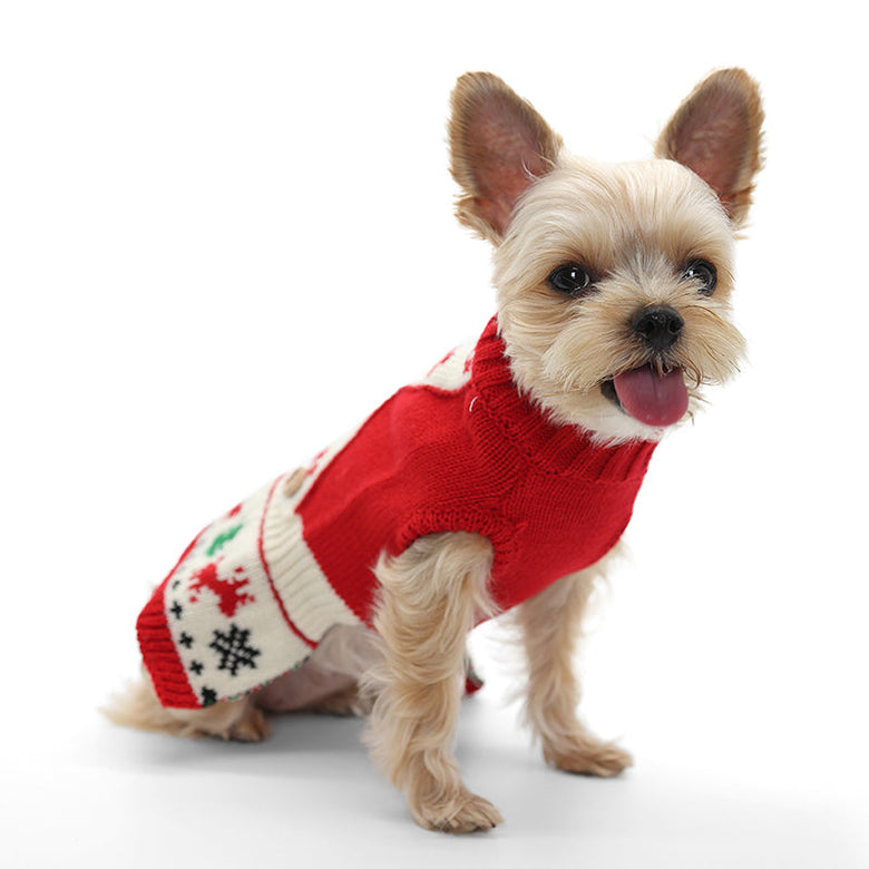 Jolly Christmas Theme Holiday Red Dog Sweater Dress