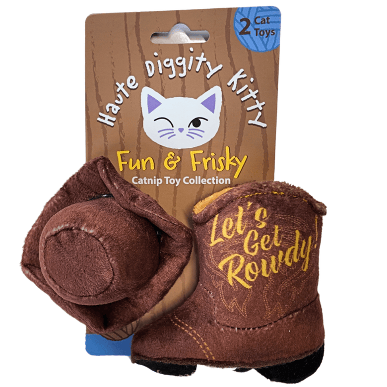 Haute Diggity Dog Cat Toys Kitty Cowboy Boot and Hat Cat Toy Set - 2 Pc