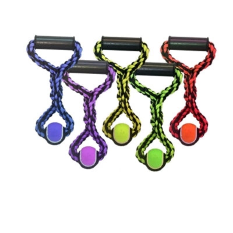 Multipet dog toys 14" / GRN Nuts for Knots Handle Rope Tug w/Tennis Ball Dog Toy - 2 Sizes