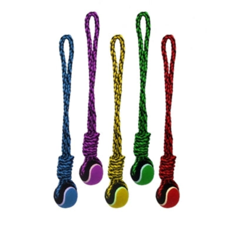 Multipet dog toys Red Nuts for Knots Big Knot Rope Tug w/Tennis Ball Dog Toy - 20" - 3 Colors