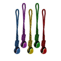 Multipet dog toys Red Nuts for Knots Big Knot Rope Tug w/Tennis Ball Dog Toy - 20" - 3 Colors