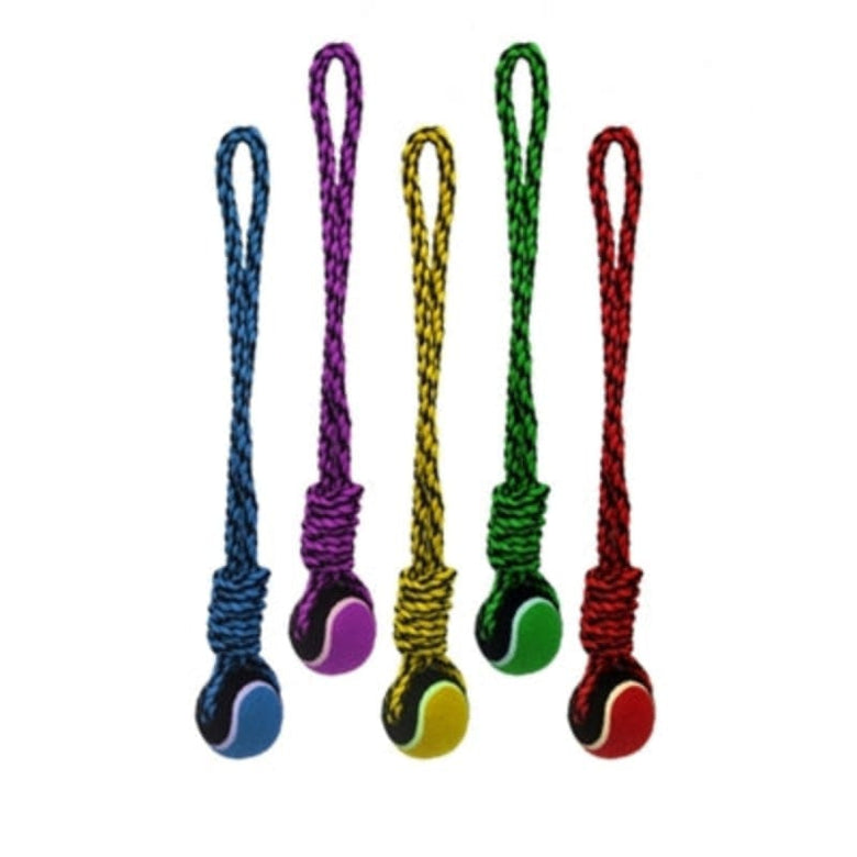 Multipet dog toys Red Nuts for Knots Big Knot Rope Tug w/Tennis Ball Dog Toy - 20" - 3 Colors