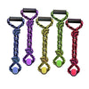 Multipet dog toys Red Nuts for Knots (2 Knots) Tennis Ball with Tug Handle Rope Dog Toy - 4 Colors