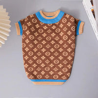 AE-DPSS SWEATERS XS Luxury Pet Sweater - Brown & Tan Patterned with Teal Trim