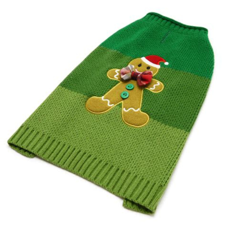 Gingerbread Man Green Christmas Holiday Dog Sweater