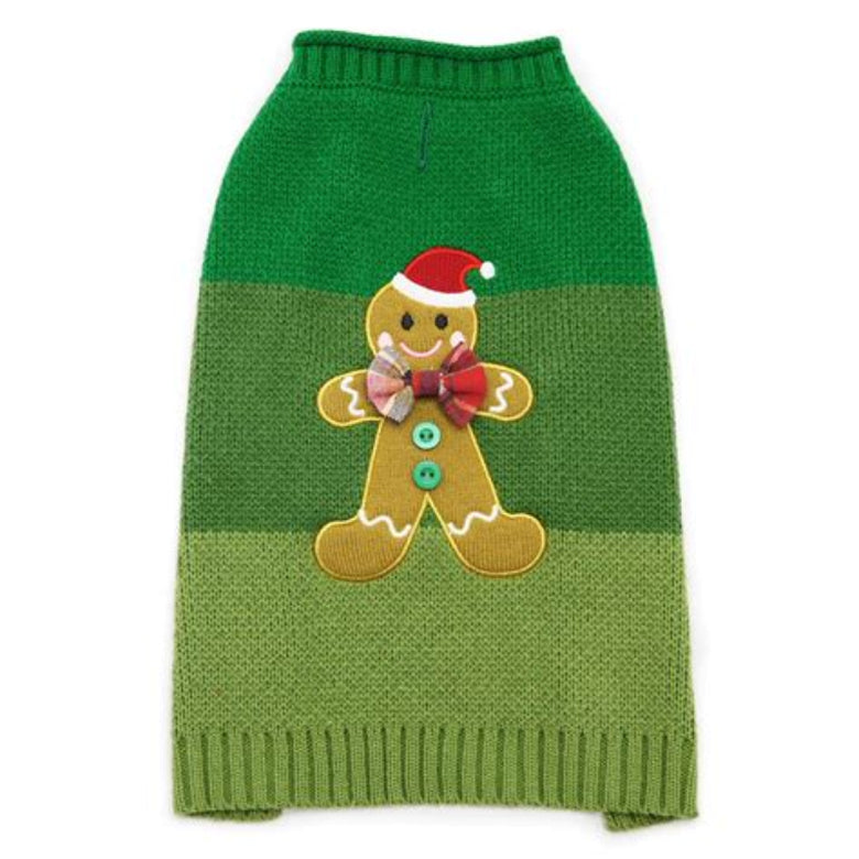 Gingerbread Man Green Christmas Holiday Dog Sweater