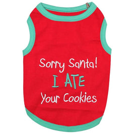 Parisian Pet Tee's XXS Sorry Santa I Ate Your Cookies Embroidered Christmas Holiday Red Dog T Shirt