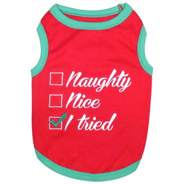 Parisian Pet Tee's XXS Naughty Nice I Tried Christmas Holiday Red Embroidered Dog T-Shirt
