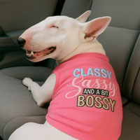 Classy Sassy and a Bit Bossy Pink Embroidered Dog T-Shirt