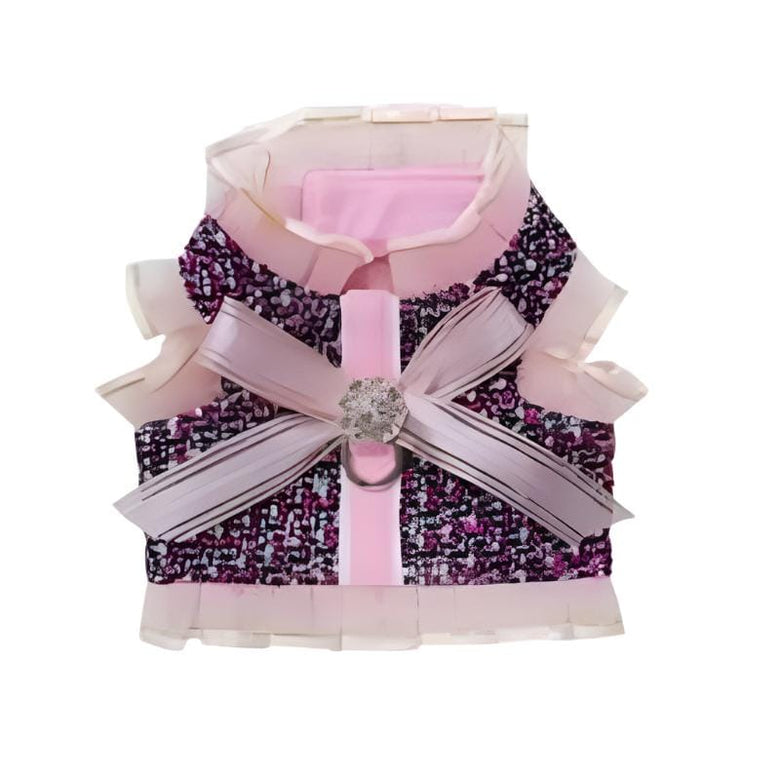 Pooch Outfitters Harnesses XL Addison Tweed and Pink Bow with Bling Brooch Dog Harness