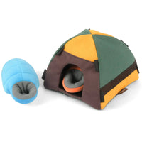 Camp Corbin Trailblazing Tent Interactive Burrow Plush Squeaky Dog Toy Set - 3 Pc
