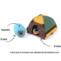Camp Corbin Trailblazing Tent Interactive Burrow Plush Squeaky Dog Toy Set - 3 Pc