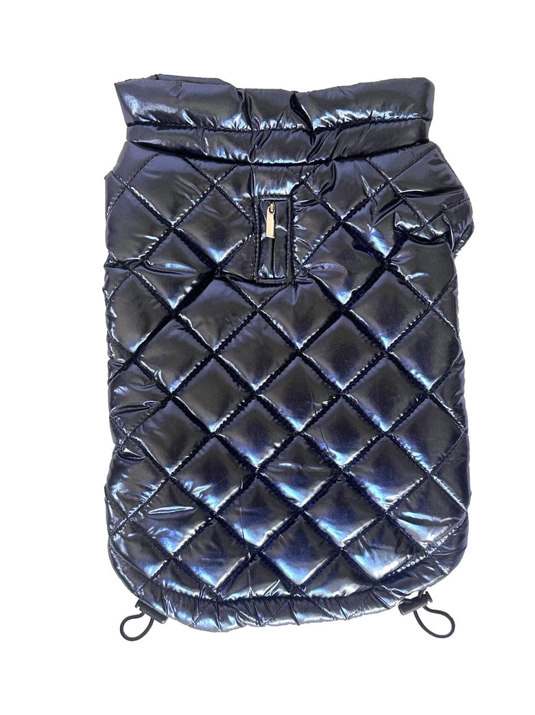 The Dog Squad Dog Coats Mercedes Metallic Coat, Navy Blue