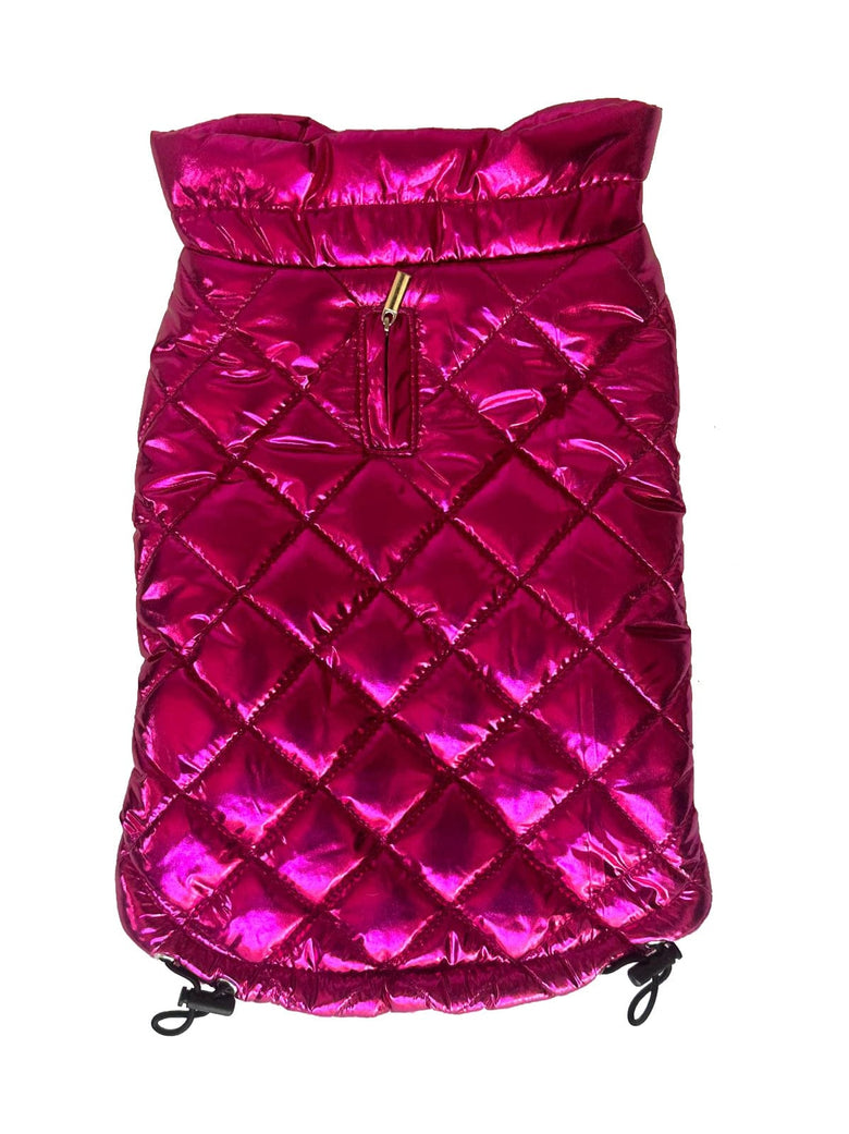 The Dog Squad Dog Coats Mercedes Metallic Coat, Raspberry