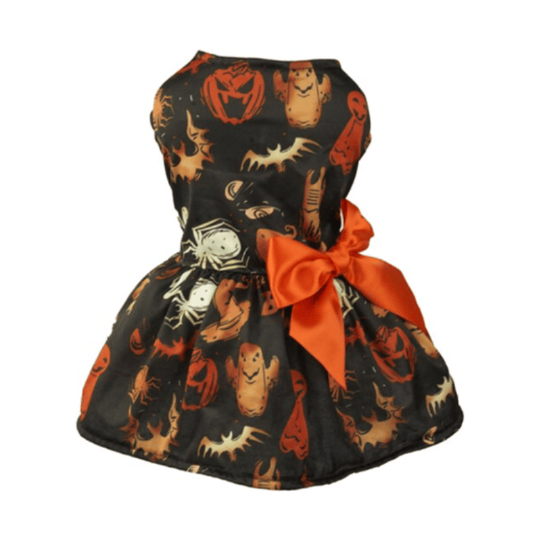 AE-CATSANDDOGSLIFESTORE dog apparel S Halloween Print w Orange Bow Pet Dress
