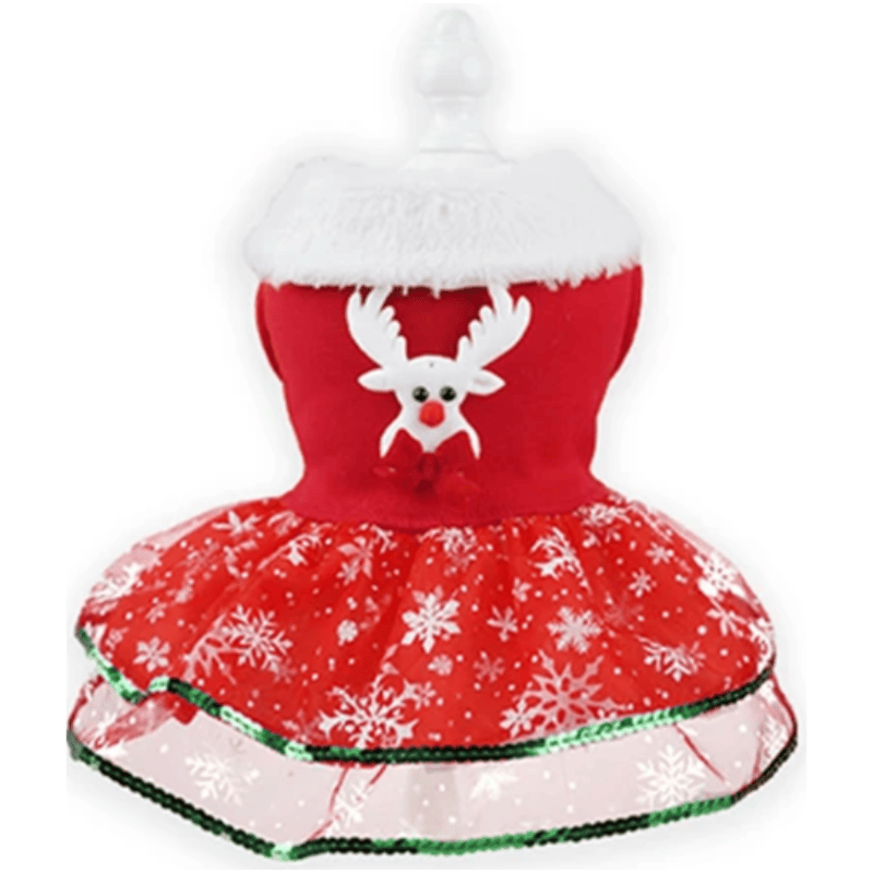 AE-PICKHOME Dresses S Reindeer Snowflake Red Bowknot Holiday Dog Dress