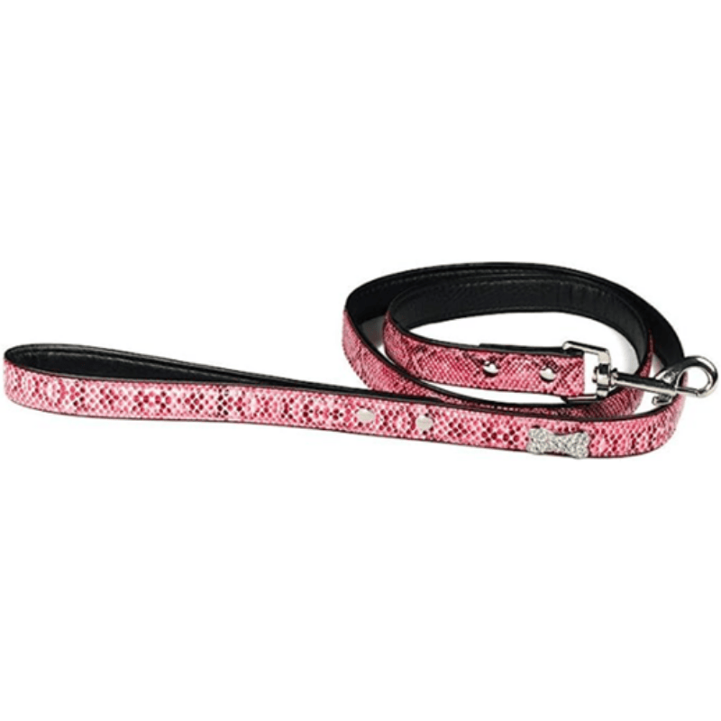 Barker's Bowtique Leashes Hip Doggie Bone Charm Faux Snake Leash Pink 3/4"