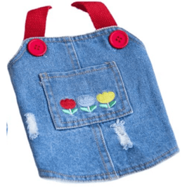 AE-GOUGOU Dresses XS Distressed Denim Flower Spring Overalls Dog Skirt