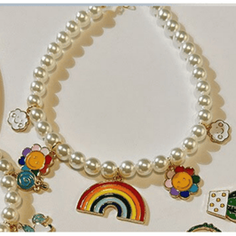 AE-LS COLLARS S Rainbow Charms Faux Pearls Pet Necklace