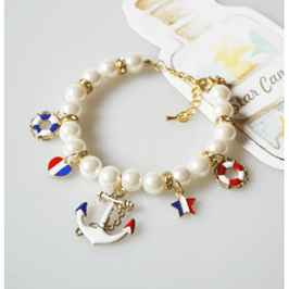 AE-LS COLLARS XS Nautical Charms Faux Pearls Pet Necklace