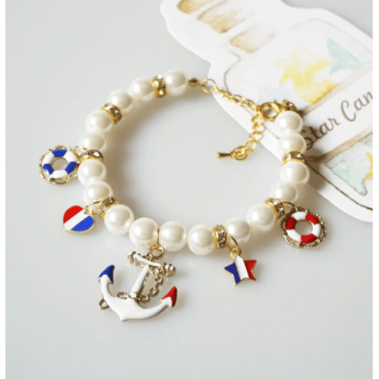 AE-LS COLLARS XS Nautical Charms Faux Pearls Pet Necklace