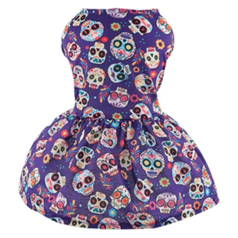AE-FANTASYH&G dog apparel S Halloween Day Of The Dead Skull Dog Dress