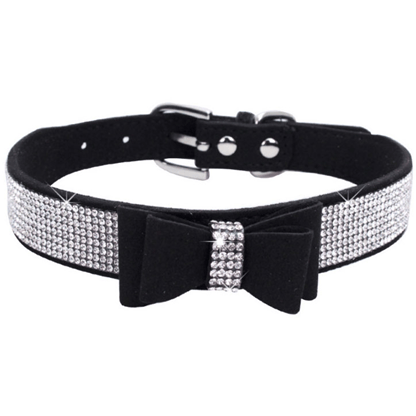 AE-GLOS Collars 2XS Rhinestone Bowknot Collar in Blk