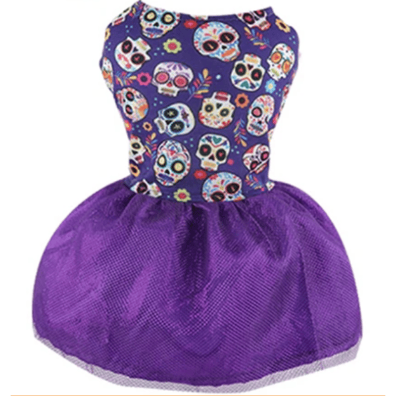 AE-FANTASYH&G dog apparel M Halloween Day Of The Dead Skull Dog Dress with Purple Tulle Bottom