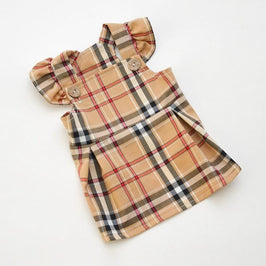 AE-DSS Dresses S Tan Plaid Ruffle Strap Dog Dress