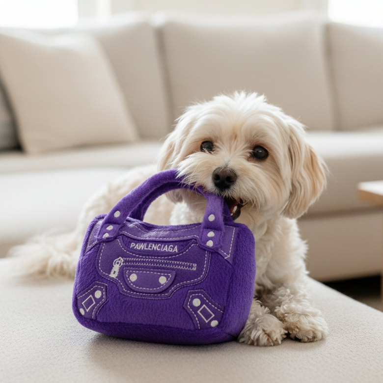 Pawlenciaga Purple HandBag Plush Squeaker Dog Toy