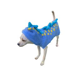 Chenille Blue Dinosaur Hoodie Soft Dog Sweater