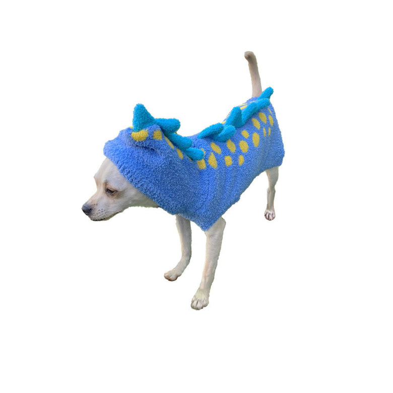 Chenille Blue Dinosaur Hoodie Soft Dog Sweater