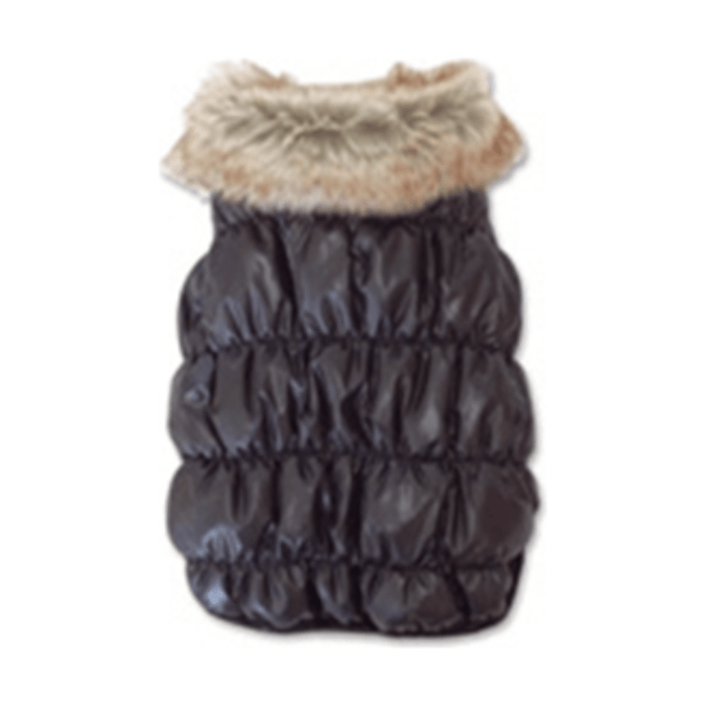 Dogo Pet Fashions Jackets L Ruched Bubble with Faux Fur Collar Black Dog Jacket