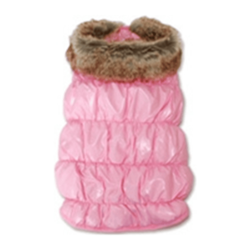 Dogo Pet Fashions Jackets L Ruched Bubble Pink Faux Fur Collar Dog Jacket