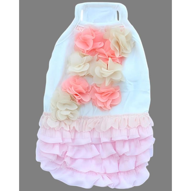 Parisian Pet® Dresses MD Pink Ruffles with Floral Adornment Dog Tank Dress